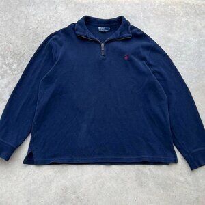 Polo Ralph Lauren Quarter Zip Jacket Navy Blue Long Sleeve Sweater Men's XL